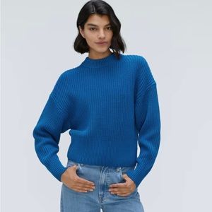 Everlane The Texture Cotton Crew Knit Sweater in Lapis Blue XXS